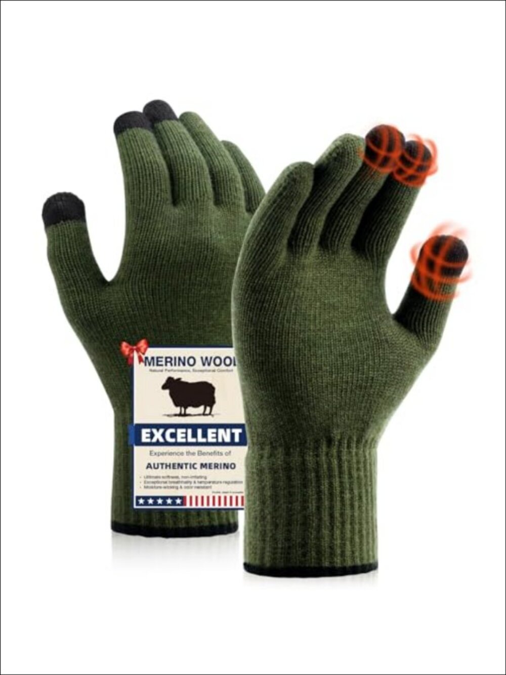 Merino Wool Touch Screen Gloves Thermal Knit Liner for Winter Running Hiking